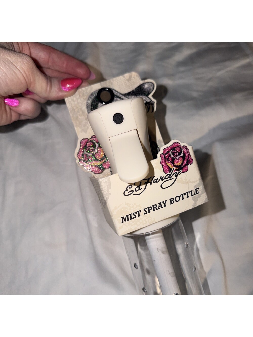 ED HARDY Reusable clear w/ diamonds  Plastic Mist Spray Bottle, 10.1 fl oz